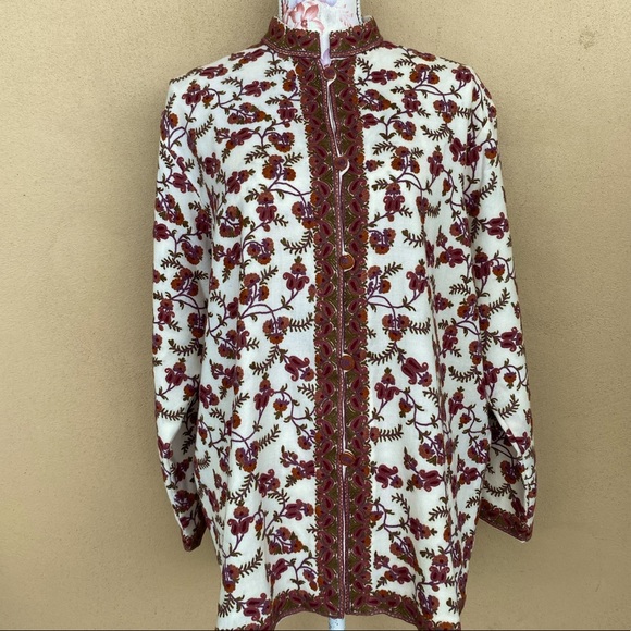 Vtg Embroidered Blazer XL Asian Jacket Handmade Boho 1960s - Picture 1 of 8